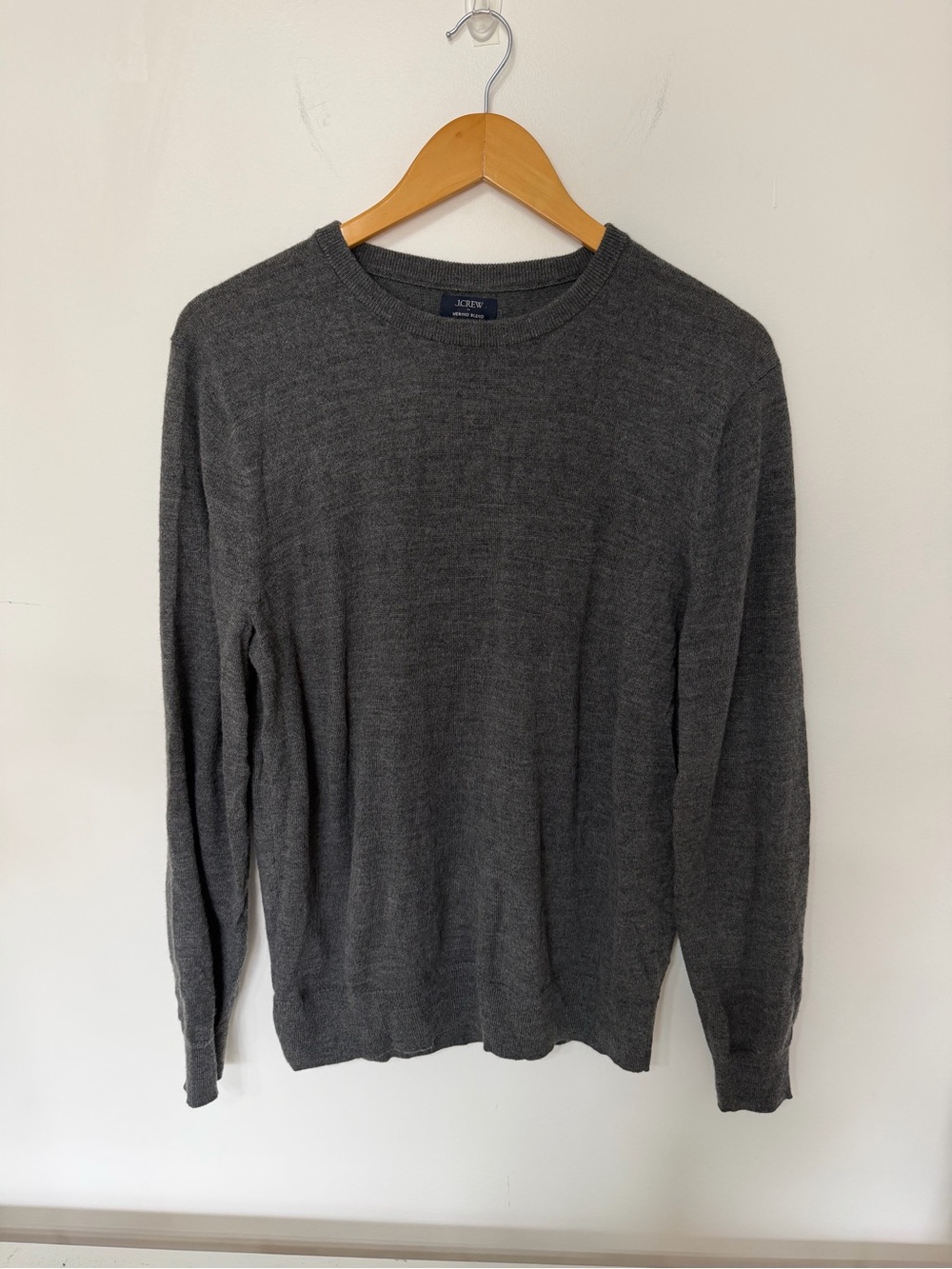 J.Crew Mens L Gray Merino Wool Blend Crewneck Sweater Classic Lightweight Preppy